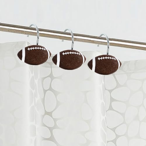 12-Piece Football Shower Curtain Hooks for Bathroom