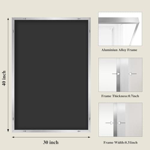 Koonmi Silver Rectangle Wall Mirror, 30x40 Inch Bathroom Mirror, Aluminum Frame Vanity Mirror for Entryway, Living Room, Bedroom Bathroom, Hangs Horizontally or Vertically