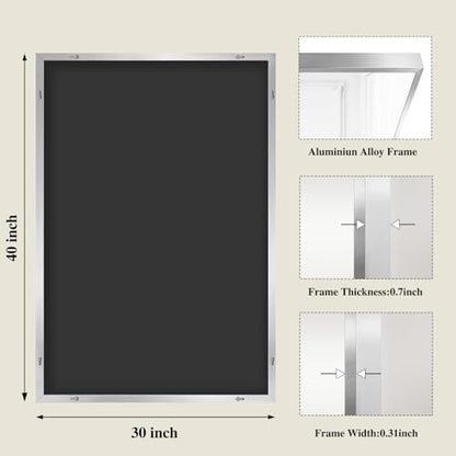Koonmi Silver Rectangle Wall Mirror, 30x40 Inch Bathroom Mirror, Aluminum Frame Vanity Mirror for Entryway, Living Room, Bedroom Bathroom, Hangs Horizontally or Vertically