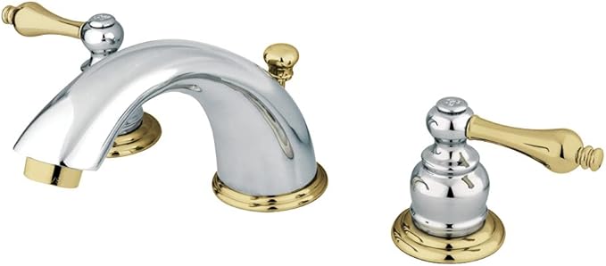 Kingston Brass KB974AL Victorian Widespread Lavatory Faucet with Metal lever handle, Polished Chrome and Polished Brass,8-Inch Adjustable Center
