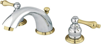 Kingston Brass KB974AL Victorian Widespread Lavatory Faucet with Metal lever handle, Polished Chrome and Polished Brass,8-Inch Adjustable Center