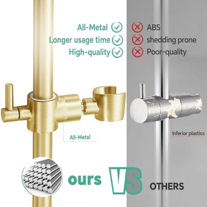 Shower Slide Bar Adjustable Handheld Shower Head Holder Wall Mount - 30inch All-Metal Shower Head Slide Bar Compatible with Bathroom Drill Free Glue Installation - Brushed Gold