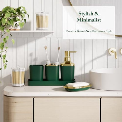 XLHOMO Bathroom Accessory Set - 24PCS Luxury Bathroom Accessories Set, Bathroom Sets with Shower Curtain and Rugs, Green Bathroom Set with Trash Can, Toothbrush Holder & Soap Dispenser for Home Decor