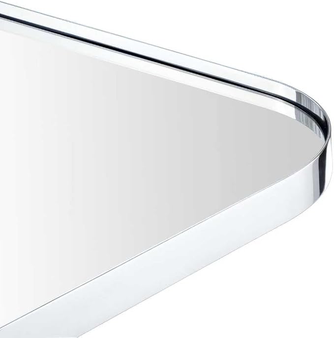GRACTO 24x30'' Chrome Metal Framed Bathroom Mirror for Wall in Stainless Steel Rounded Rectangular Bathroom Vanity Mirrors Wall Mounted