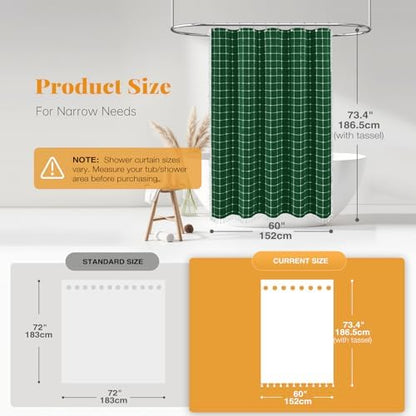 BTTN 60x72 Boho Farmhouse Linen Heavy Duty Shower Curtain, Emerald Green