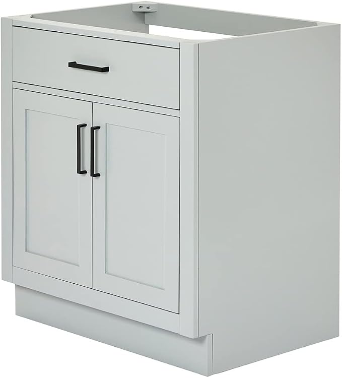 ARIEL Hepburn 30-inch Bathroom Vanity Base Cabinet,Solid Wood, 2 Soft Closing Doors, 1 Dovetail Drawers, Grey
