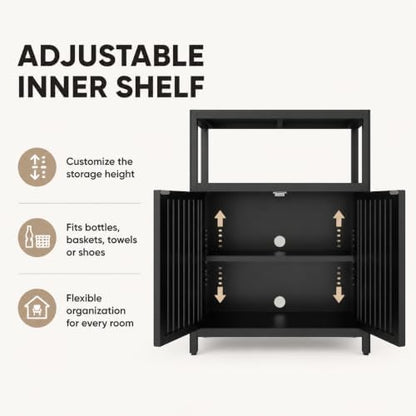 Bamboo Storage Cabinet, Black Freestanding Bathroom Cabinet