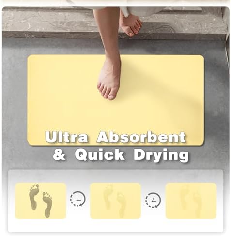 TYUU Thin Bath Mat, Large Bathroom Rugs Non Slip, 36x48 Light Yellow
