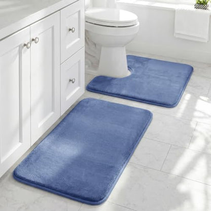 HUXMEYSON Bathroom Rugs Sets 2 Piece, Non-Slip & Quick Dry Bath Mat Set, Ultra Soft Velvet Bath Rugs for Bathroom, Toilet and Shower Floor, Dusty Blue
