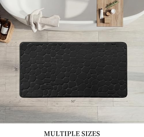 YIHOUSE Memory Foam Runner Rug, Cobblestone Bathroom Runner Rugs Super Water Absorbent Bath Mats for Bathroom Machine Washable Bath Rugs for Hallway Bedroom Laundry Room(26 x 50,Black)
