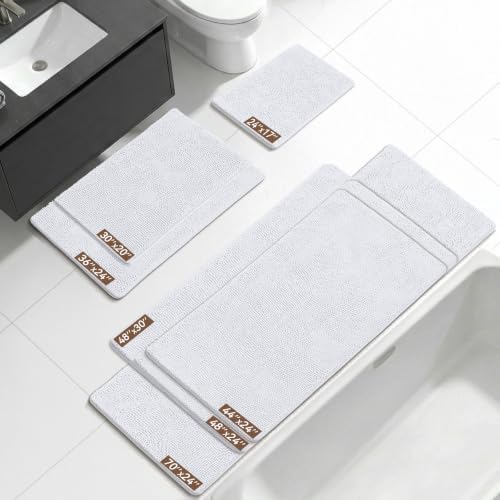 Bcoimo 48x30 Chenille Bath Mat – Non-Slip with Backing Bath Rug Ultra-Absorbent and Machine Washable Bathroom Mat Quick-Dry Design. Ideal for Bathroom Shower and Tub Areas