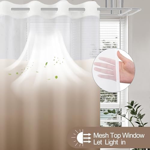 No Hook Shower Curtain and Liner Set for Bathroom, Ombre Brown, 71" x 74"