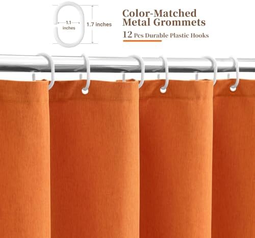 BTTN Boho Scalloped Linen Textured Shower Curtain Set, 72x84, Burnt Orange