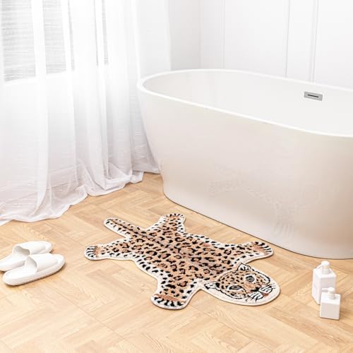 Brown Leopard Bath Mat Non Slip Absorbent Cartoon Rugs 39.3x25.5in