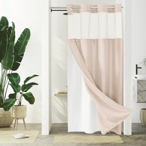 Gibelle No Hook Cloth Blush Pink Shower Curtain with Liner, 36x74