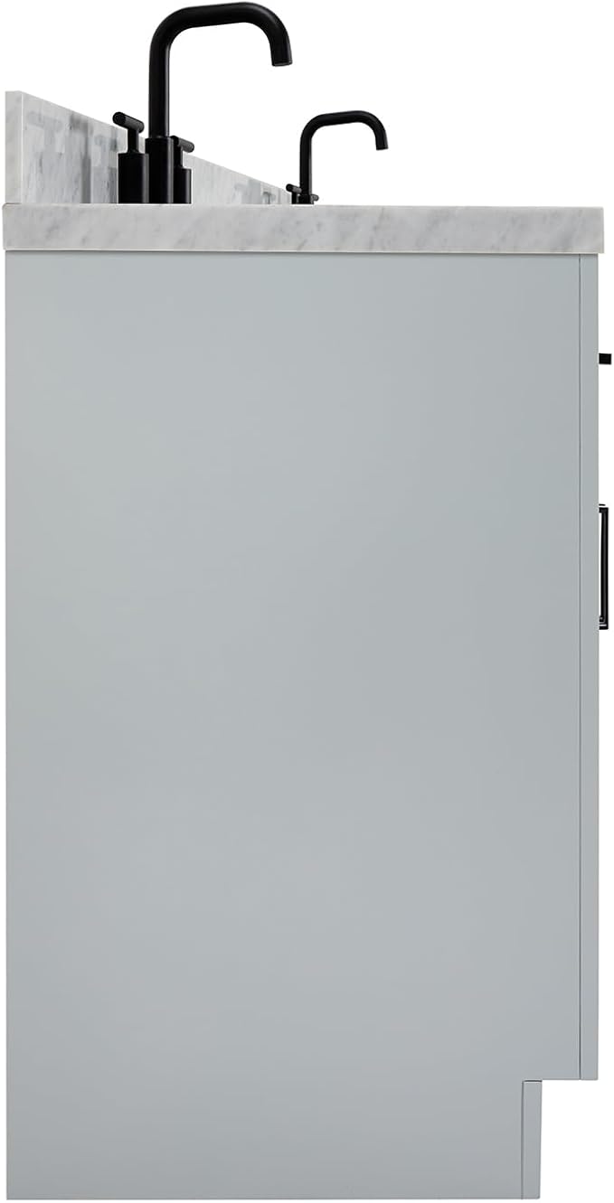 ARIEL Hepburn 66-inch Bathroom Vanity with Sink,Solid Wood, 1.5-inch Italian Carrara Marble Countertop & Backsplash, Double Oval Porcelain Sink, 4 Soft Closing Doors, 6 Dovetail Drawers, Grey