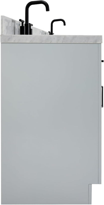 ARIEL Hepburn 66-inch Bathroom Vanity with Sink,Solid Wood, 1.5-inch Italian Carrara Marble Countertop & Backsplash, Double Oval Porcelain Sink, 4 Soft Closing Doors, 6 Dovetail Drawers, Grey