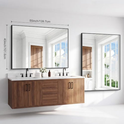 BONEWEI Bathroom Mirror,55x40 inch Large Wall Mirror for Bathroom Wall Mounted Black Rectangle Corner Mirrors,Black Bathroom Mirror for Living Room,Farmhouse,Bedroom Entryway,Horizontal/Vertical