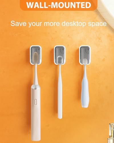 4 Pack Adhesive Wall Mount Toothbrush Holder - Waterproof Bathroom & Shower Organizer, No Drill Stick On Hanger for Manual/Electric Toothbrushes, Space Saving Storage Solution