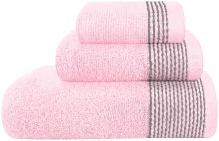Belizzi Home Ultra Soft 3 Pack Cotton Towel Set, Contains a Bath Towel 28x55 inch, a Hand Towel 16x24 inch & a Wash Coth 12x12 inch, Ideal Everyday use, Compact & Lightweight -Pink