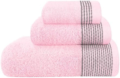 Belizzi Home Ultra Soft 3 Pack Cotton Towel Set, Contains a Bath Towel 28x55 inch, a Hand Towel 16x24 inch & a Wash Coth 12x12 inch, Ideal Everyday use, Compact & Lightweight -Pink