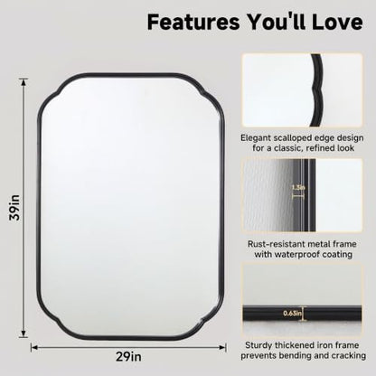 39"x29" Black Scalloped Mirror for Bathroom, Rust-Proof Metal Frame