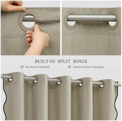 Furlinic Scalloped Shower Curtain 72x75 No Hook Taupe Boho Linen Fabric
