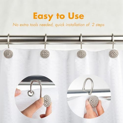 Pearlbee Nickel Shower Curtain Hooks,12pcs, Heavy Duty Rings for Shower Rod