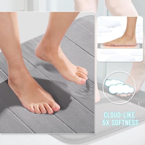 Yimobra Memory Foam Bathroom Mat Set, 31.5 x 20 & 24 x 20 in, Gray
