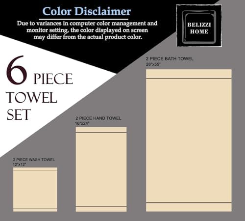 Belizzi Home Ultra Soft 6 Pack Cotton Towel Set, Contains 2 Bath Towels 28x55 inch, 2 Hand Towels 16x24 inch & 2 Wash Coths 12x12 inch, Ideal Everyday use, Compact & Lightweight - Jade