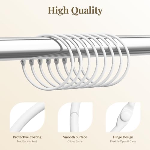 Bathway Anti-Drop Shower Rings, 12 Pcs Metal Rings for Curtain Rod, Rust Proof, White