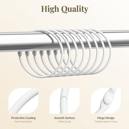 Bathway Anti-Drop Shower Rings, 12 Pcs Metal Rings for Curtain Rod, Rust Proof, White