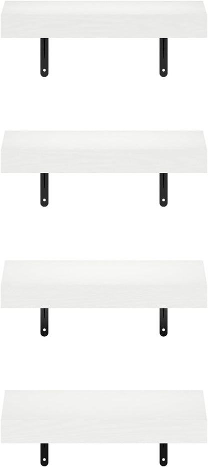 Furinno Tanna Floating Shelves for Wall Set of 4, 15-Inch Wall Shelf, Triple Thick Floating Mounted Shelf, for Bathroom, Home Office, Living Room, White Texture
