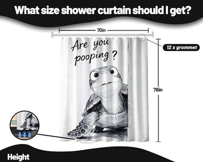 Extra Tall Shower Curtain XL are You Pooping Turtle, 70 x 78 Inchs