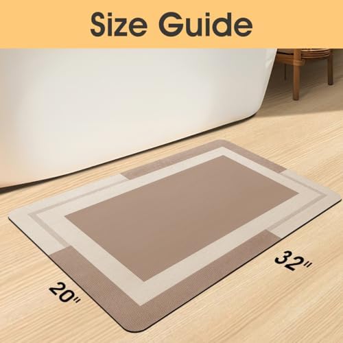 ACCUMTEK Non Slip Bath Mat, Thin Bathroom Rugs Fit Under Door, Quick Dry Bath Mats, Machine Washable Bath Rugs for Bathroom, Bathtub & Kitchen, Bathtub, Light Brown/Bordered/32 x20