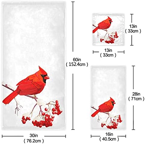 Naanle Red Cardinal Bird on Berry Branch Soft Set of 3 Towels, 1 Bath Towel+1 Hand Towel+1 Washcloth, Ideal Decor for Bathroom, Hotel, Gym, Spa and Beach