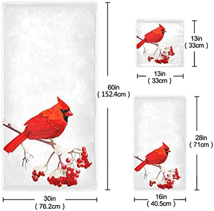 Naanle Red Cardinal Bird on Berry Branch Soft Set of 3 Towels, 1 Bath Towel+1 Hand Towel+1 Washcloth, Ideal Decor for Bathroom, Hotel, Gym, Spa and Beach