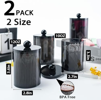 2 Pcs Acrylic Qtip Holder, Cotton Ball Holder Jars with Lids, Black