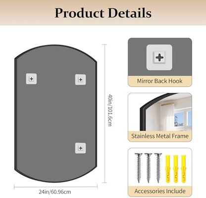 COFENY Bathroom Mirror, 24x40 Inch Black Oval Wall Mounted Mirror with Thin Metal Frame, Modern Bathroom Vanity Mirrors for Over Sink, Entryway, Living Room, Bedroom
