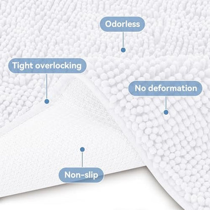 Bcoimo Bath Rug Mat,Chenille Extra Soft White Bathroom Floor Shower Tub Mat