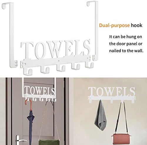 Kuhome Towel Hooks Over The Door Hooks Hangers Wall Mount Towel Rack Towel Holder for Bathroom, Storage Coat Hooks for Home Decor Metal Organizer for Towel Clothes Bag Robe(White)