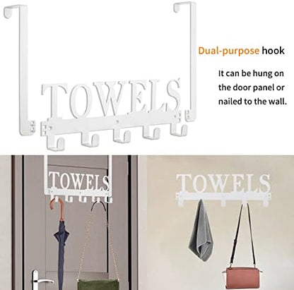 Kuhome Towel Hooks Over The Door Hooks Hangers Wall Mount Towel Rack Towel Holder for Bathroom, Storage Coat Hooks for Home Decor Metal Organizer for Towel Clothes Bag Robe(White)