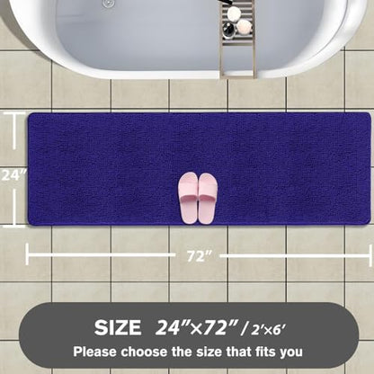 Bathroom Runner Rug 24 x 72 Non Slip – Extra Long Bath Mat | Absorbent and Washable Thick Chenille Runner Rug for Bathroom, Shower, Tub, Sink(Royal Blue)