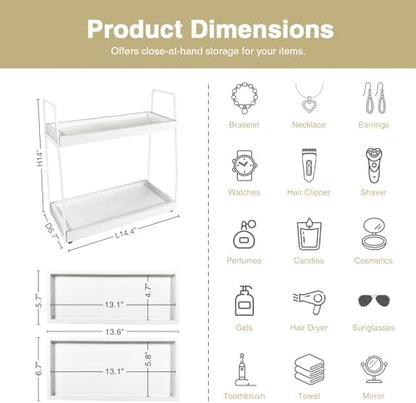 Forbena White 2 Tier Bathroom Organizer Countertop, Small Counter Top Organizer for Bathroom Decor, Modern Kitchen Counter Shelf for Snack, Vanity Makeup Organizers and Storage Tray for Bedroom