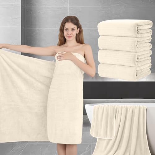 Extra Large Bath Sheet Set of 4,Ultra Soft Fluffy Towel,35”x 70”Oversized Bath Towel Set,Premium Microfiber Bathroom Towel Set Highly Absorbent Quick Dry Shower Towel for Bathroom,Hotel,Spa(Beige)