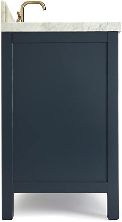 ARIEL Cambridge 36-inch Bathroom Vanity with Sink,Solid Wood, 1.5-inch Italian Carrara Marble Countertop, Single Rectangular Porcelain Sink, 2 Soft Closing Doors, 5 Dovetail Drawers, Midnight Blue