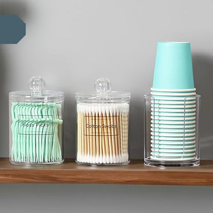 4 Pcs Acrylic Qtip Holder Dispenser for Cotton Swabs, Balls, Floss Picks