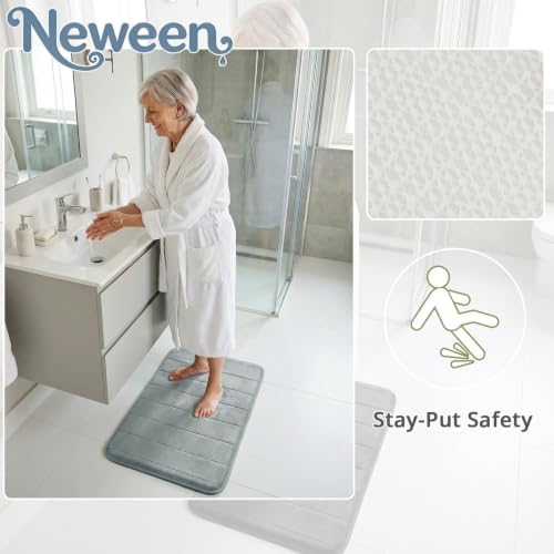 Neween Bathroom Rugs Set 3 Piece, Absorbent Memory Foam Bath Mat, Grey