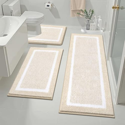 Pauwer Bathroom Rug Sets 3 Piece, Non Slip Washable Bath Mat, Light Beige