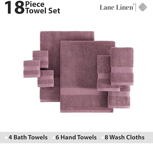 LANE LINEN Bath Towel Set Absorbent Quick Dry 100% Cotton - Wishful Mauve